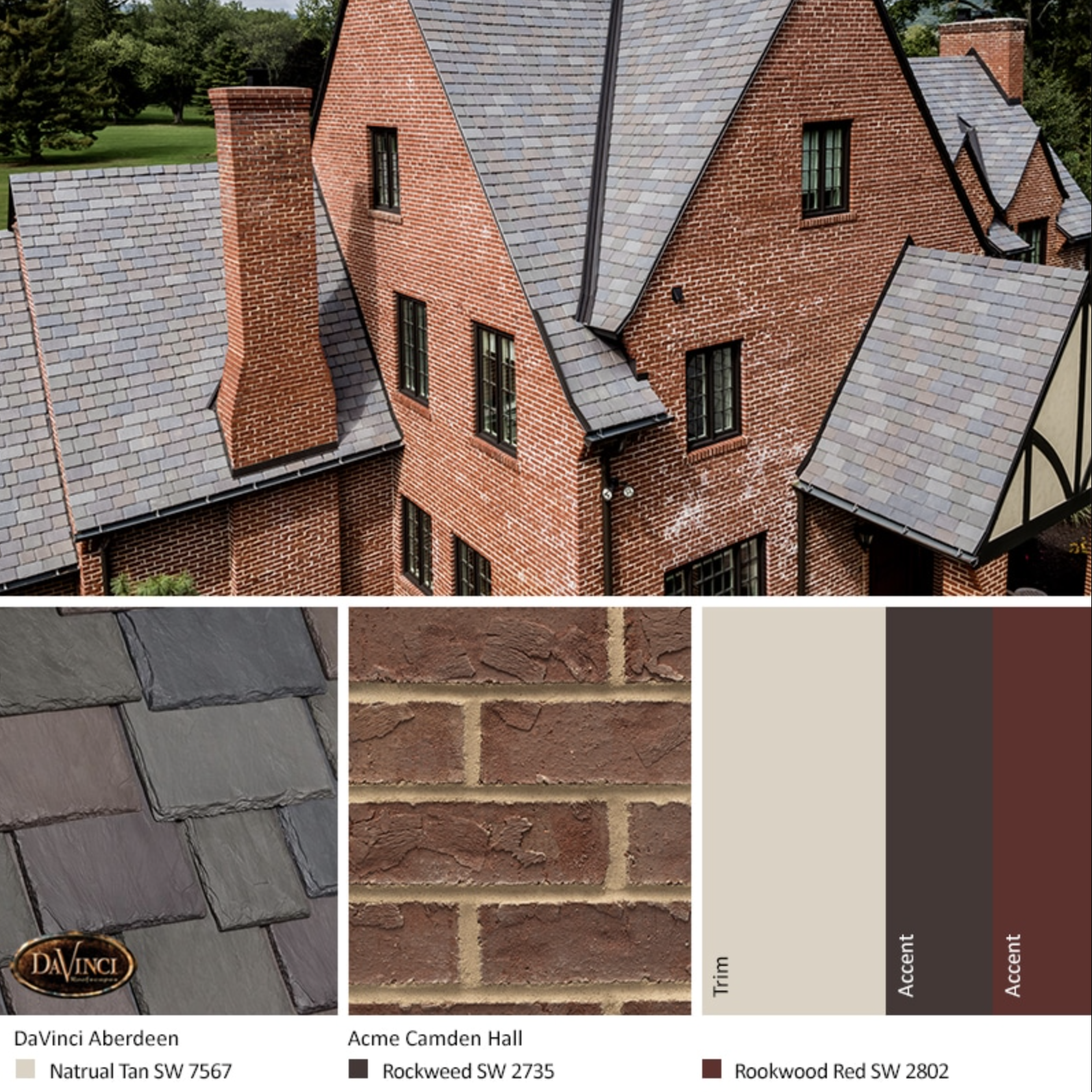 Red brick paired with multi-colored slate is a striking combination.