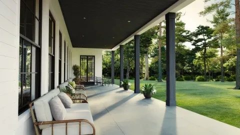 Charred Timber Grove Collection PVC Porch Ceiling Panels Trimboards Mouldings Column Wraps