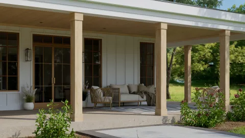 Natural Cedar Grove Collection PVC Porch Ceiling Panels Trimboards Mouldings Column Wraps