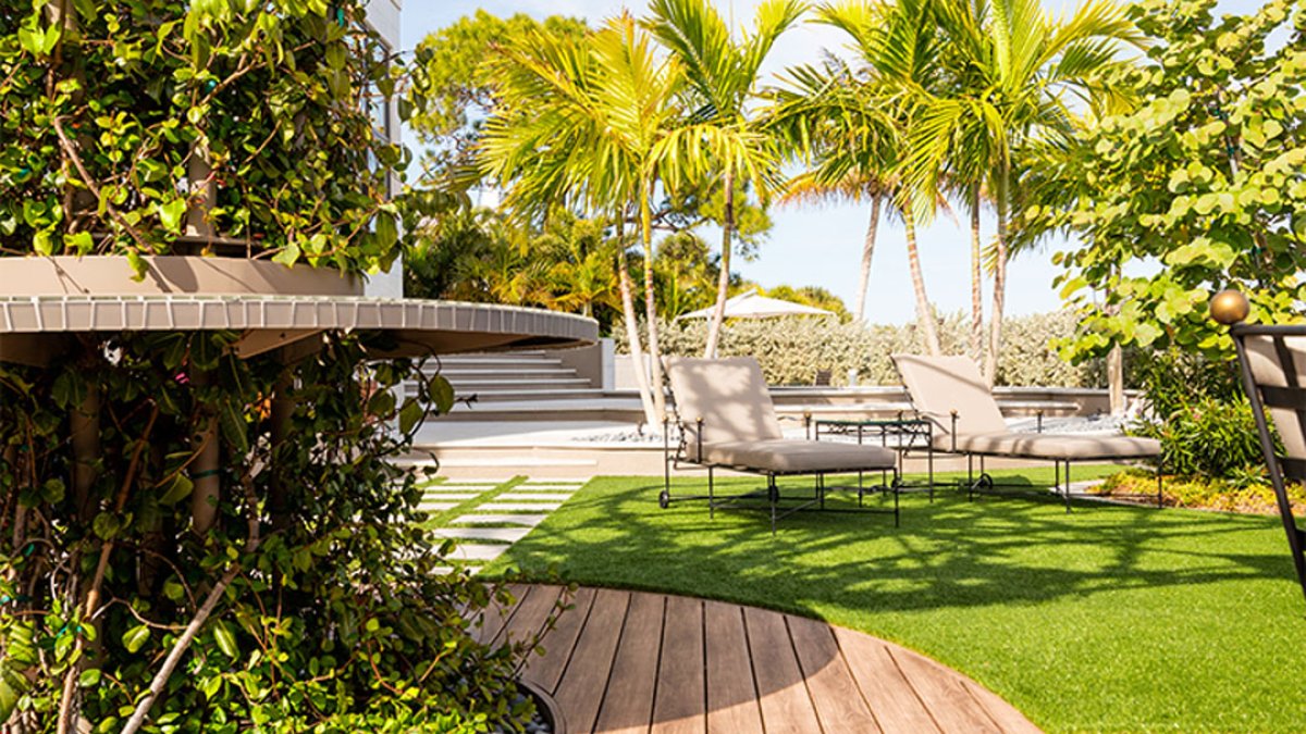 Outside deck area with greenery 
