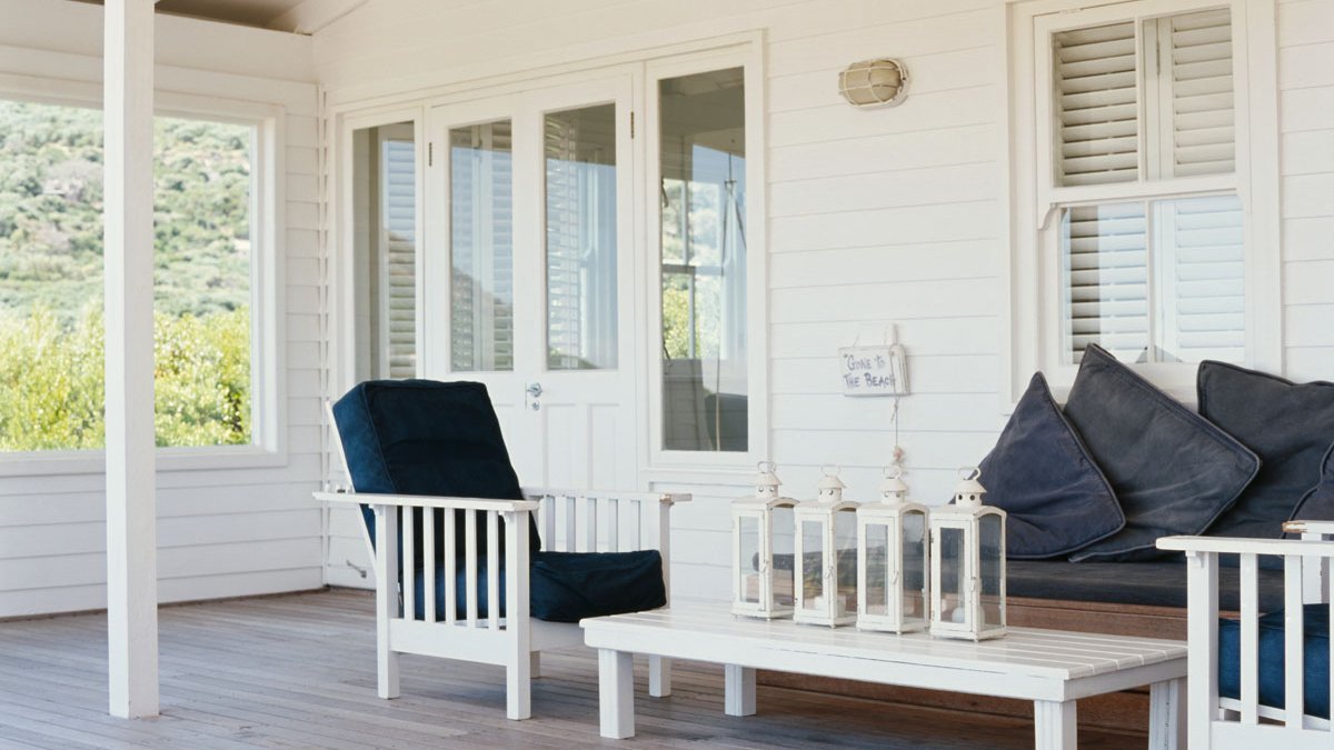 white front porch with siding