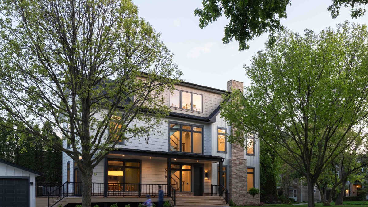 Integro Builders home, exterior at dusk