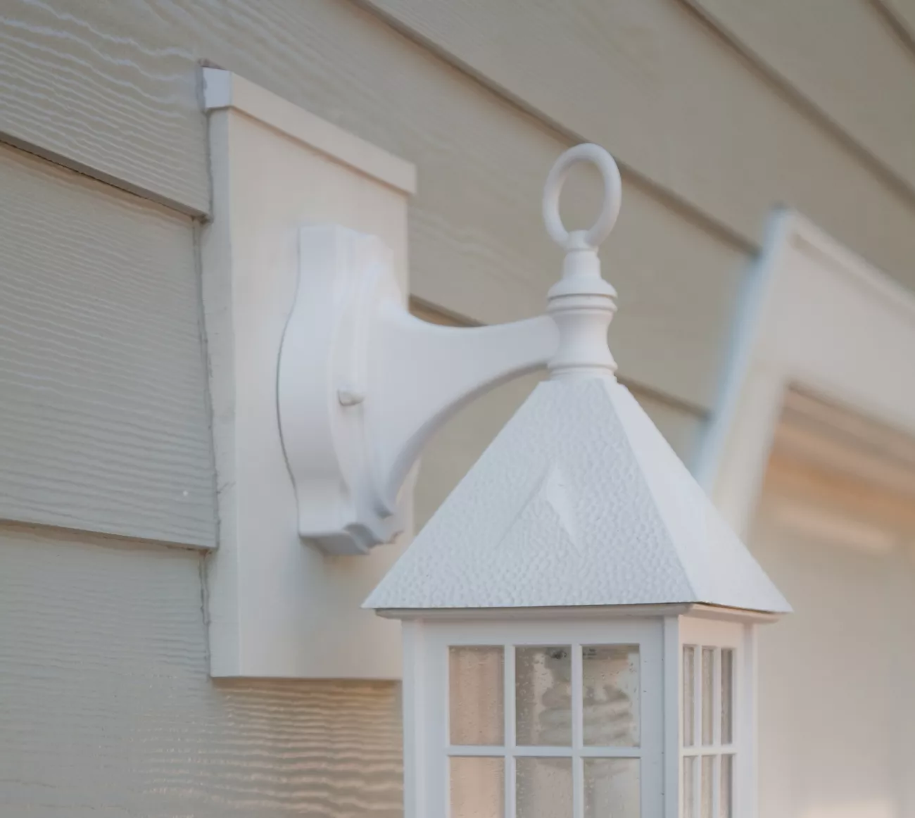 up close shot of a white external outdoor decorative light