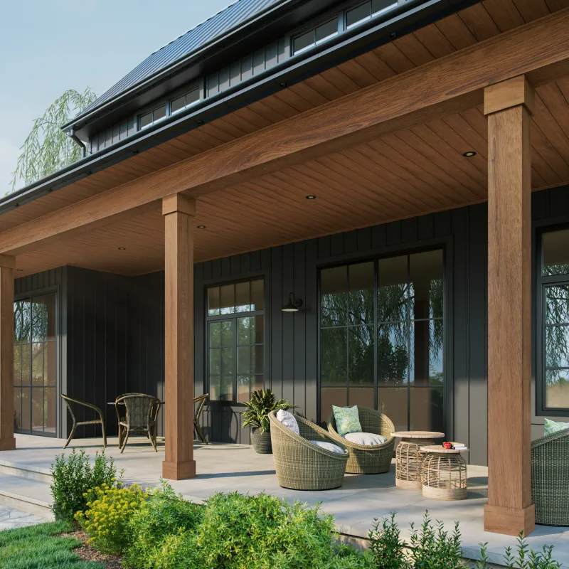 American Walnut Grove Collection PVC Porch Ceiling Panels Trimboards Mouldings Column Wraps