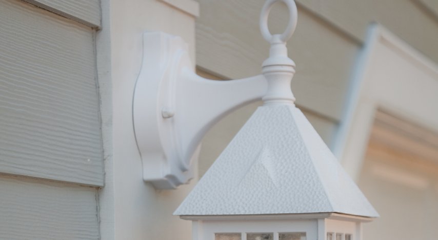 up close shot of a white external outdoor decorative light
